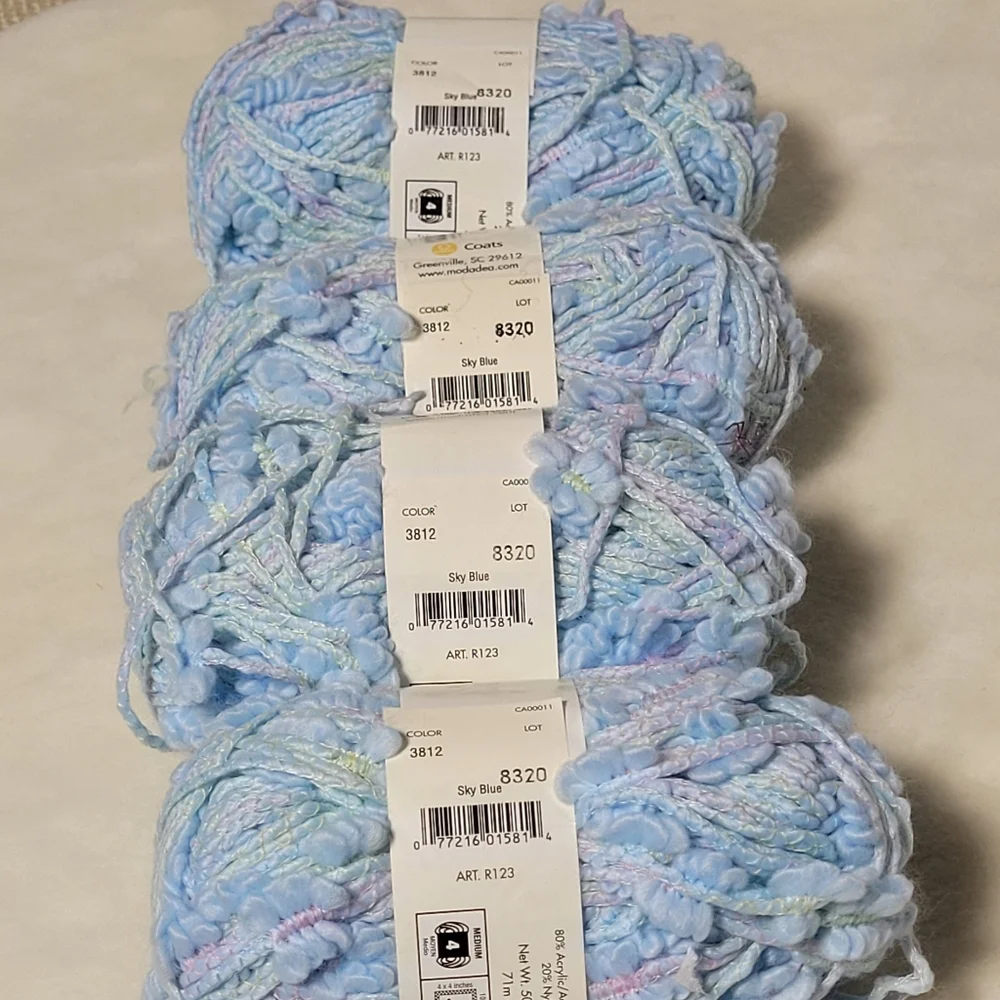 MODA-DEA Lazy Daisy Yarn #3812 Sky Blue 4 Skeins Made in Italy